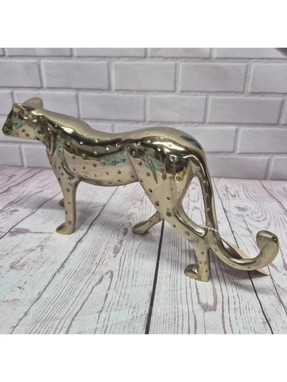 Brass Leopard 12” Figurine Animal Statue Table Office Home Decoration~India New‎